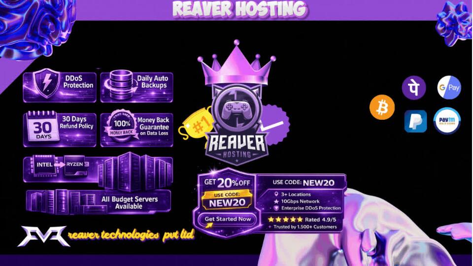 Discovery splash banner for REAVER HOSTING Discord server