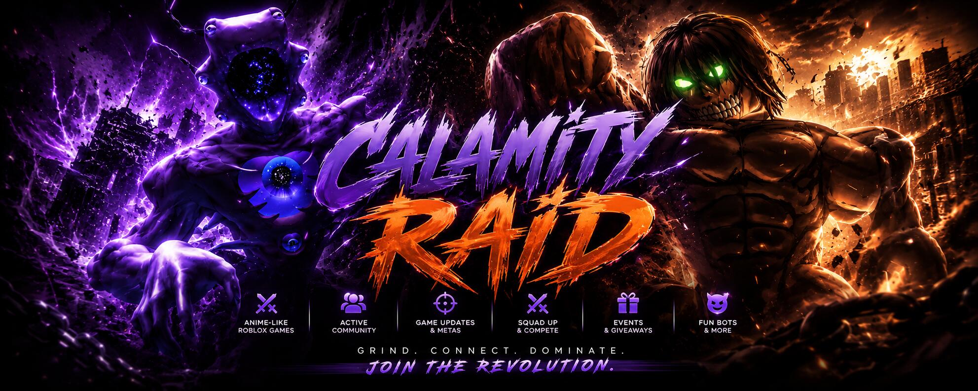 Discovery splash banner for The Calamity Raid Community Discord server