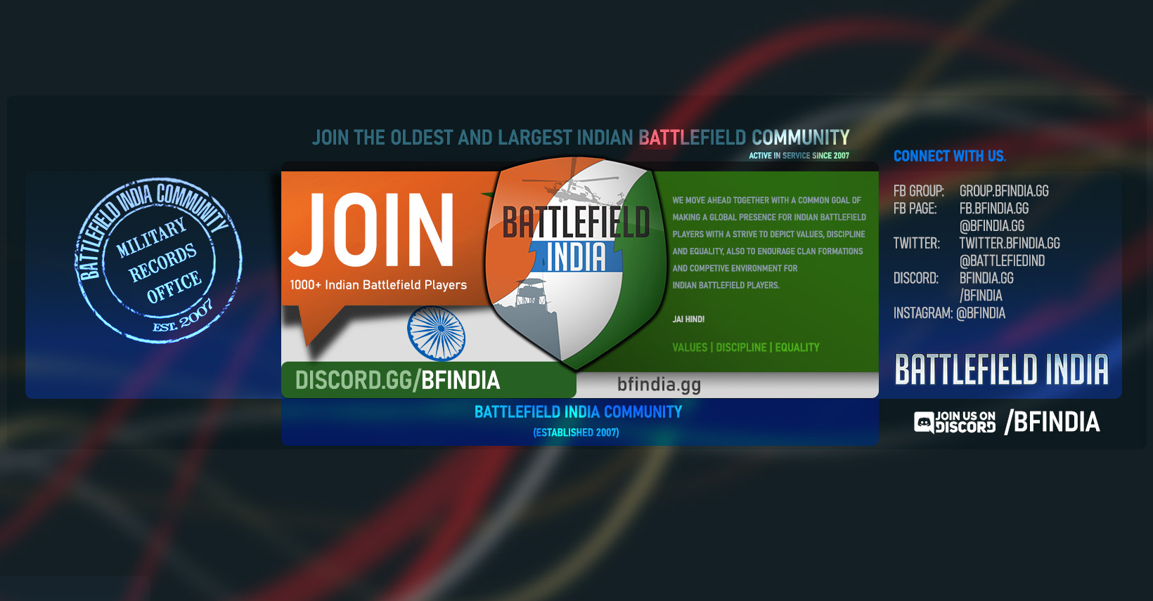 Discovery splash banner for Battlefield India Community Discord server