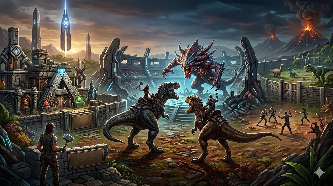 Discovery splash banner for Server Tharyon / Servidor Ark Survival Ascended PvE y PvP en Español Discord server