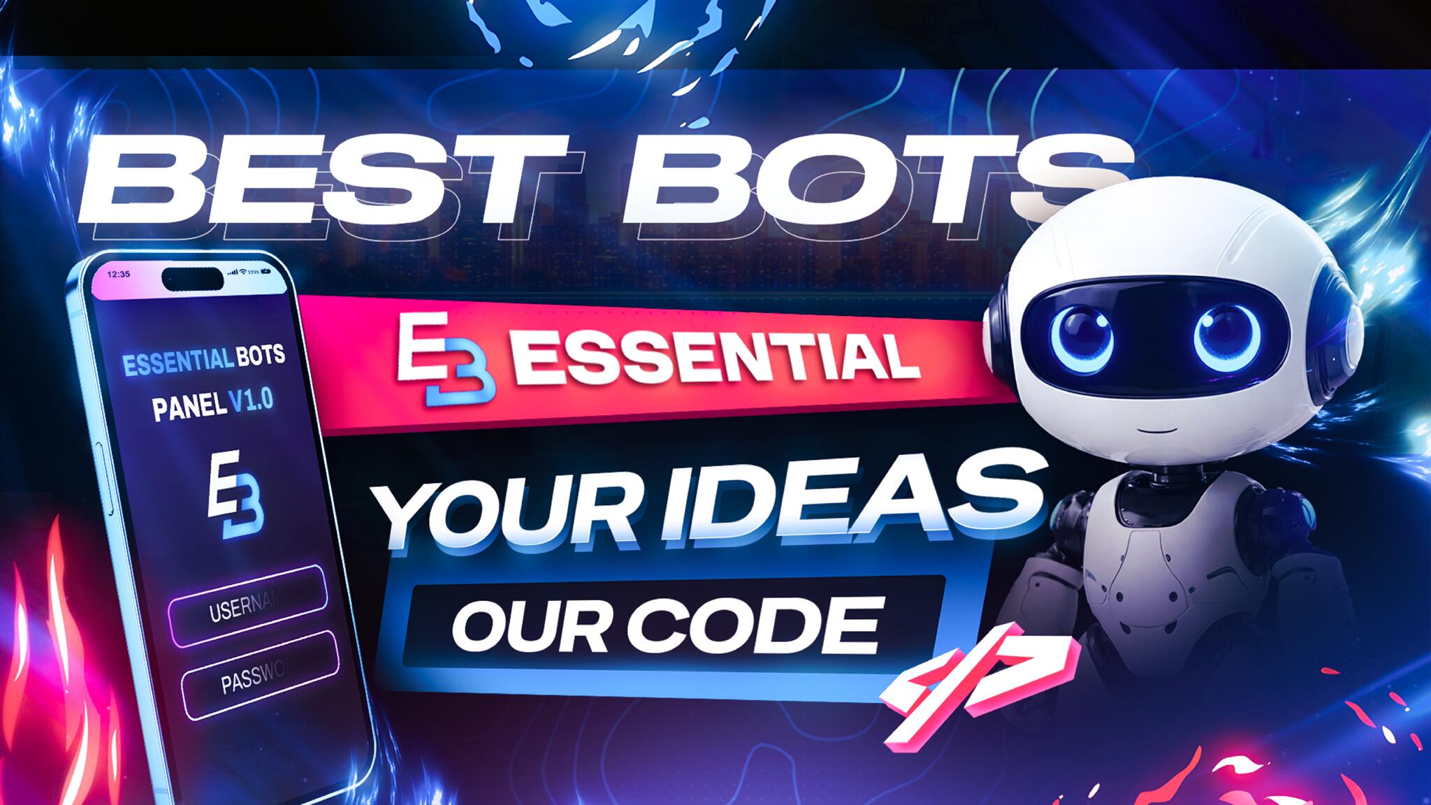 Discovery splash banner for πEssential Botsπ Discord server