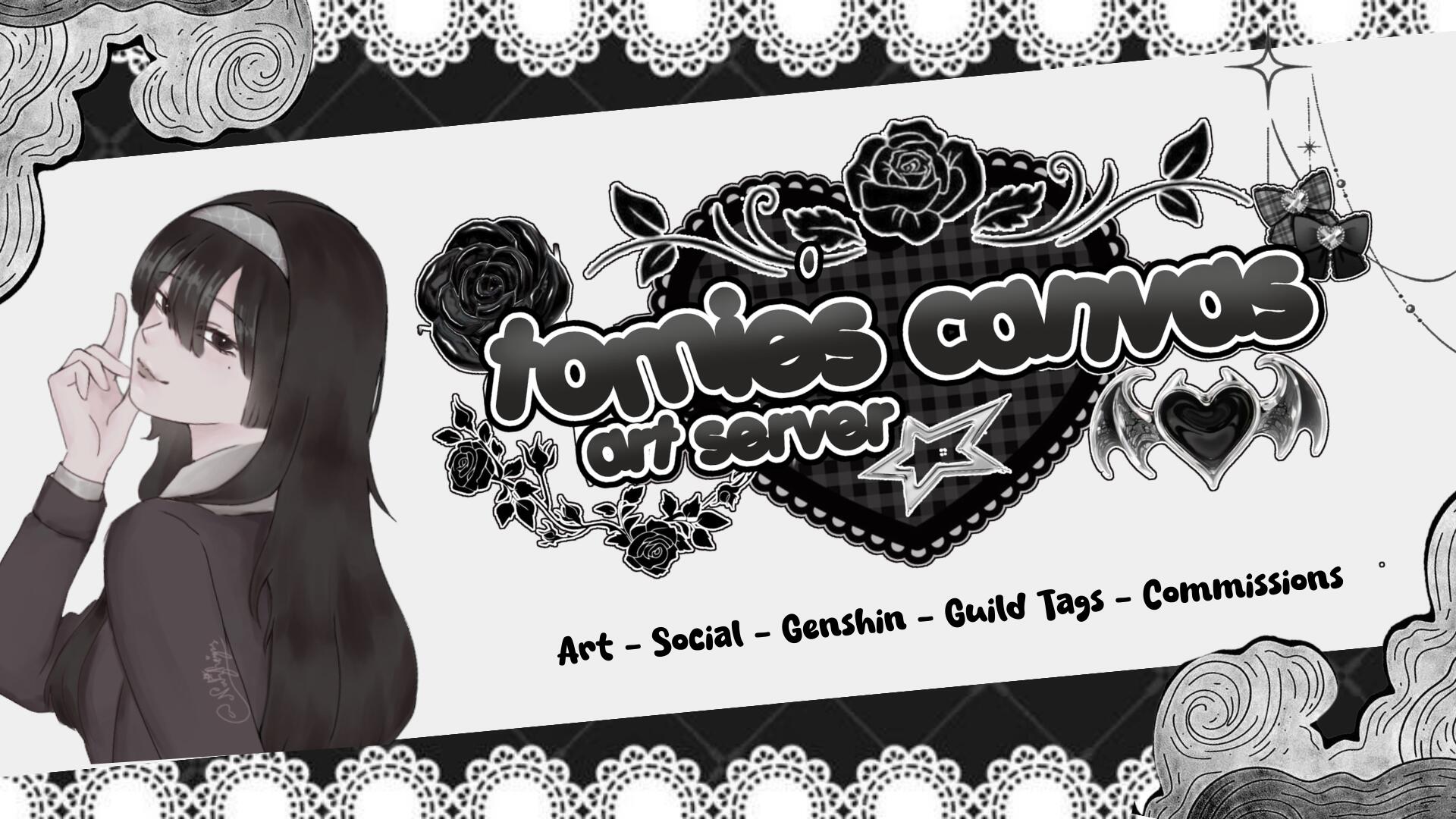 Discovery splash banner for ✐ᝰ Tomie's Canvas : Arts ⟢ Commission ⟢ Social ⟢ Guildtags Discord server